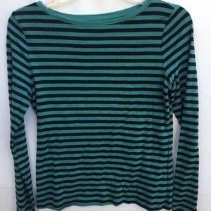 Talbots S Teal and glitter blue stripes long tee